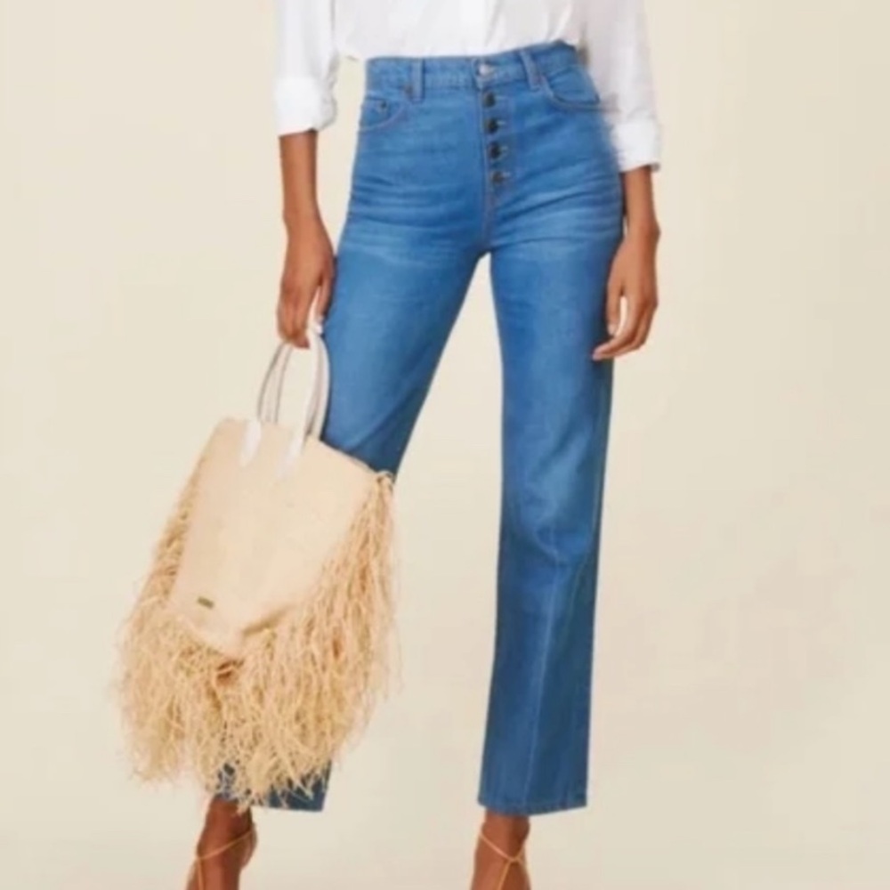 Reformation Cynthia Button Fly High-Rise Straight Jeans